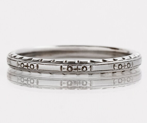 Antique Wedding Band - Antique 18k White Gold "Whi