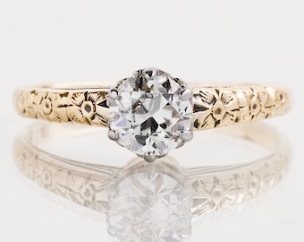 Antique Engagement Ring - Antique 1920's 14k Yellow & White Gold Solitaire Diamond Engagement Ring