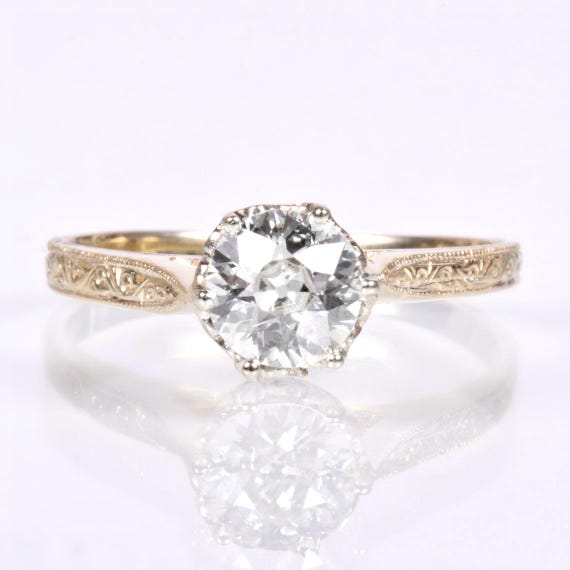 Antique Engagement Ring - Antique 14k Yellow Gold Solitaire Engagement Ring