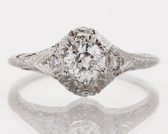 Antique Engagement Ring - Antique Edwardian Platinum Filigree Diamond Engagement Ring
