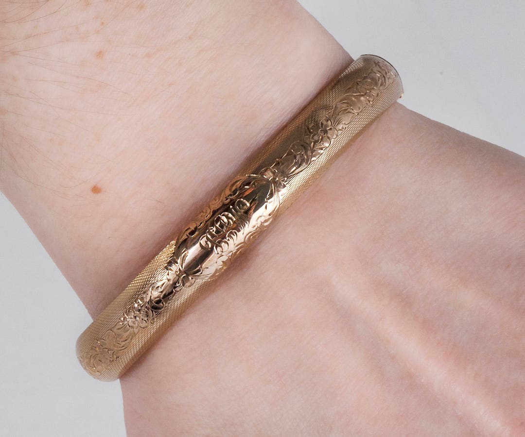 Antique Bracelet Antique 10k Rose Gold Engraved 1908 Bangle Bracelet Etsy