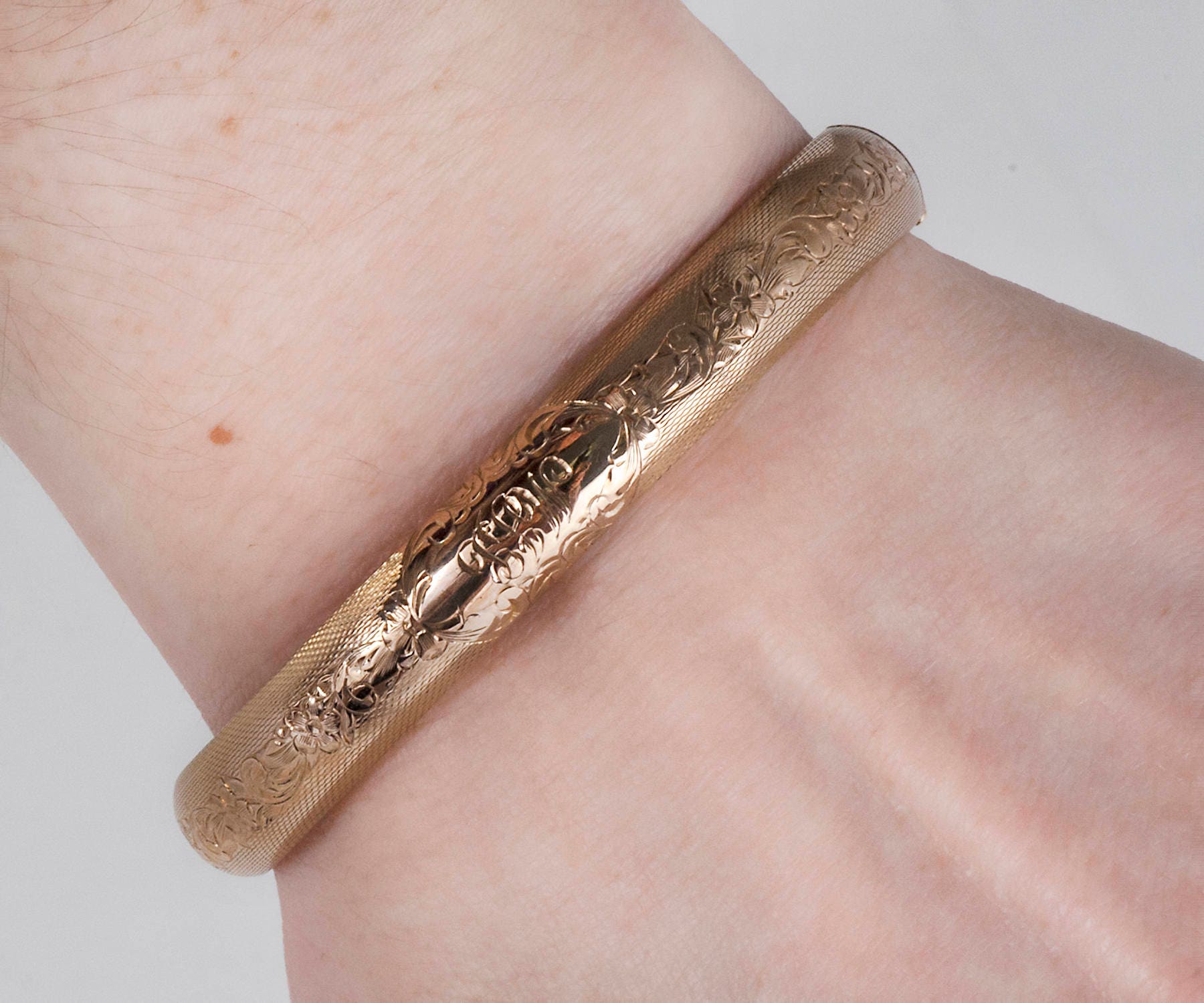 Antique Bracelet - Antique 10k Rose Gold Engraved 1908 Antique Bracelet - Antique 10k Rose Gold Engraved 1908