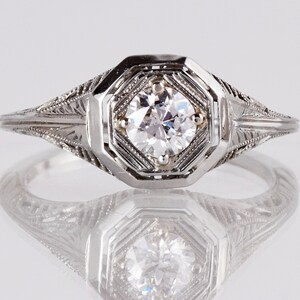 Antique Engagement Ring - Antique Edwardian 18K White Gold Diamond Engagement Ring