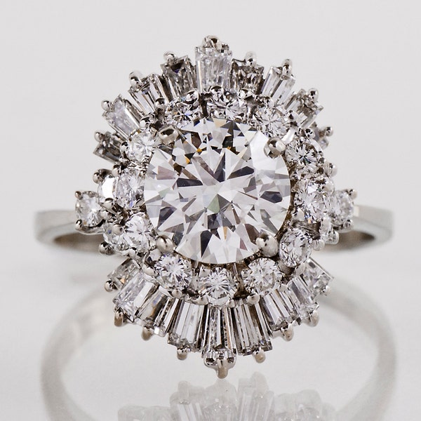 Vintage Engagement Ring - Vintage 1960s 18k White Gold 3.10ctw Diamond Ring