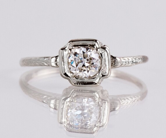 Antique Engagement Ring Antique 1920s 14K White Gold Diamond | Etsy