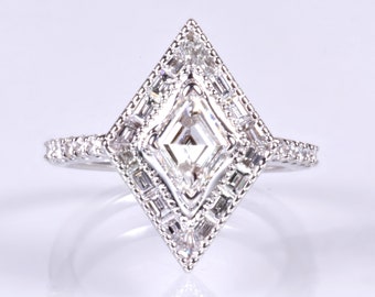 Custom Ring - Custom 18k White Gold Lozenge Diamond Engagement Ring - 1.81ctw