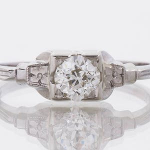 Antique Engagement Ring - Antique 14k White Gold Diamond Engagement Ring