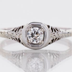 Antique Engagement Ring - Antique Edwardian 14k White Gold Filigree Diamond Engagement Ring