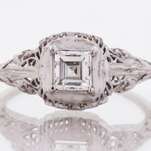 Antique Engagement Ring - Antique Edwardian 18k White Gold Square Diamond Engagement Ring