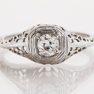 Antique Engagement Ring - Antique Edwardian 14k White Gold Filigree Diamond Engagement Ring