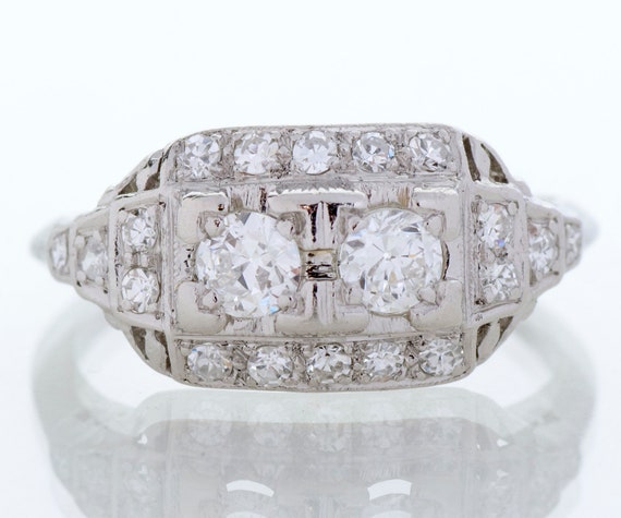 Antique Engagement Ring - Antique Art Deco Platin… - image 1