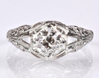 Antique Engagement Ring - Antique 18k White Gold European Cut Diamond Engagement Ring