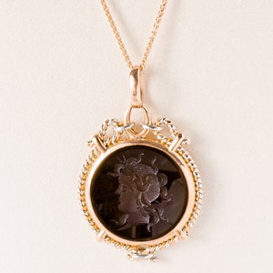 Antique Necklace - Antique 1900&#39;s 14k Rose & White Gold Carved Carnelian Pendant