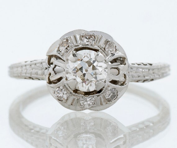 Antique Engagement Ring - Antique 18k White Gold … - image 1