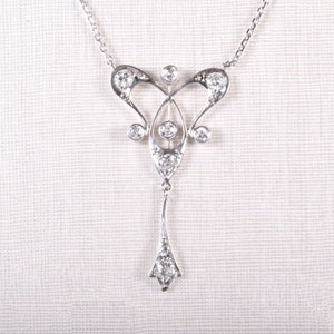 Antique Necklace - Antique 14k White Gold Diamond Lavalier Pendant
