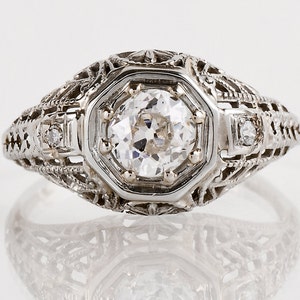 Antique Engagement Ring - Edwardian Engagement Ring - Antique Edwardian 18k White Gold European Cut Diamond Engagement Ring