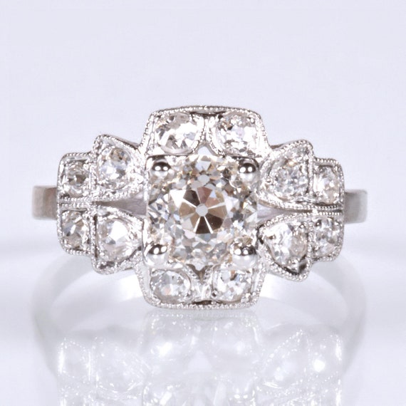 Antique Engagement Ring - Antique Art Deco Platin… - image 1