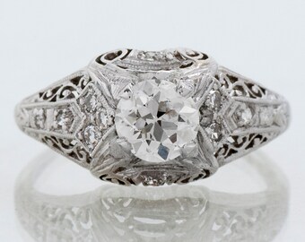 Antique Engagement Ring - Antique Edwardian Platinum Diamond Engagement Ring