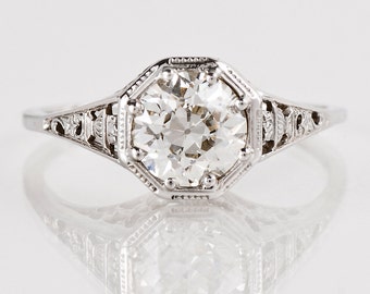 Antique Engagement Ring - Antique 1910's 18K White Gold Diamond Engagement Ring