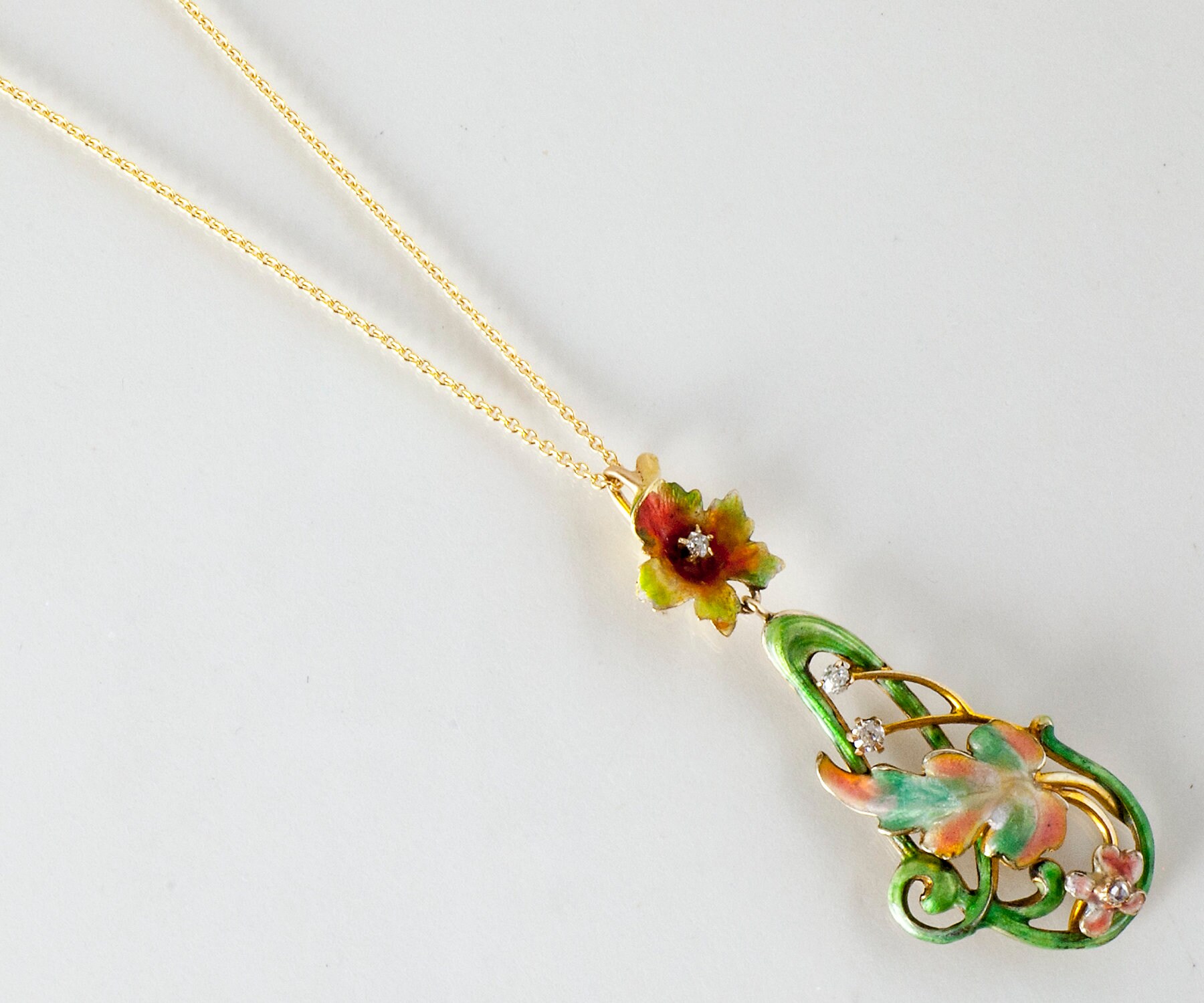 Antique Necklace - Antique Art Nouveau 14k Yellow Gold Enamel & Diamond ...