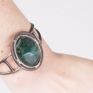 Azure Malachite Cuff - Vintage 1950&#39;s Old Pawn Azure Malachite Sterling Silver Cuff