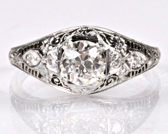 Antique Engagement Ring - Antique 18k White Gold Belais Diamond Engagement Ring