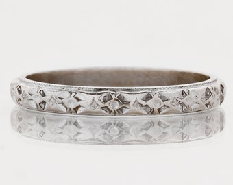 Antique Wedding Band - Antique 14k White Gold Etched Wedding Band