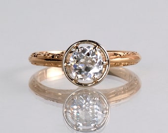 Antique Engagement Ring - Antique 1920s Art Deco 18K Yellow and White Gold Diamond Engagement Ring