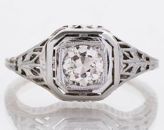 Antique Engagement Ring - Antique Edwardian 18k White Gold Diamond Engagement Ring