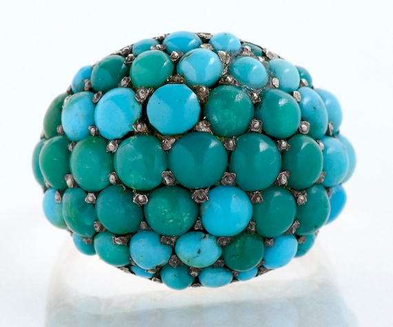 Antique Ring - Antique Victorian Silver & Rose Gold Turquoise Ring