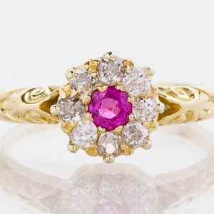 Antique Ring - Antique Victorian 18k Yellow Gold Ruby & Diamond Ring