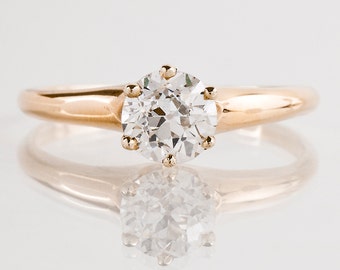 Antique Engagement Ring - Antique 14k Yellow Gold Solitaire Diamond Engagement Ring