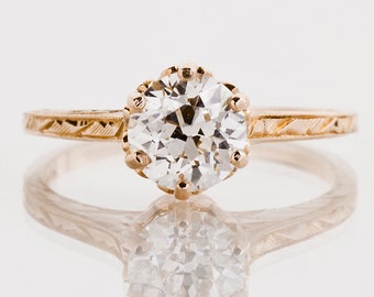 Antique Engagement Ring - Antique Rose Gold Diamond Solitaire Engagement Ring