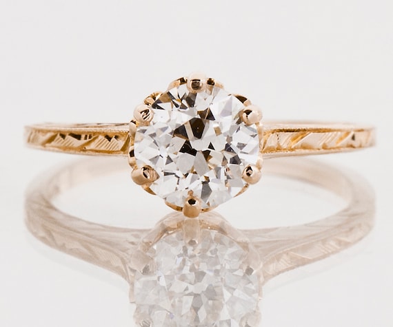 Antique Engagement Ring - Antique Rose Gold Diamond Solitaire Engagement Ring