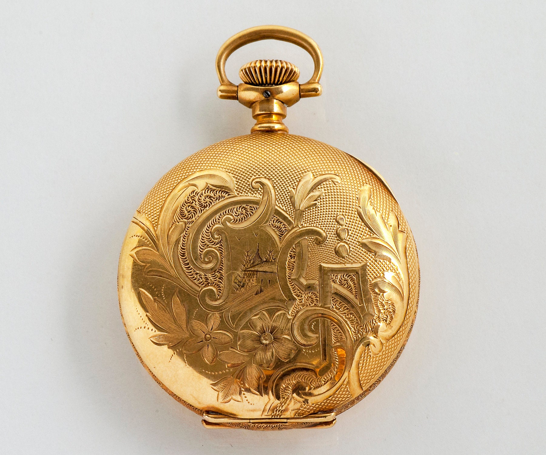 Antique Locket Antique 14K Gold Engraved Pocket Watch Case Locket