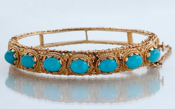 VINTAGE 60s〜70s Navajo Turquoise Bangle Large 60s Vintage Navajo Sterling Silver Blue Turquoise Leaf
