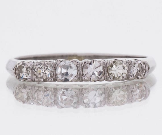 Antique Wedding Band - Antique Platinum Diamond Wedding Band