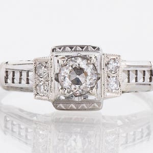 Antique Engagement Ring - Antique Art Deco 18k White Gold Diamond Engagement Ring