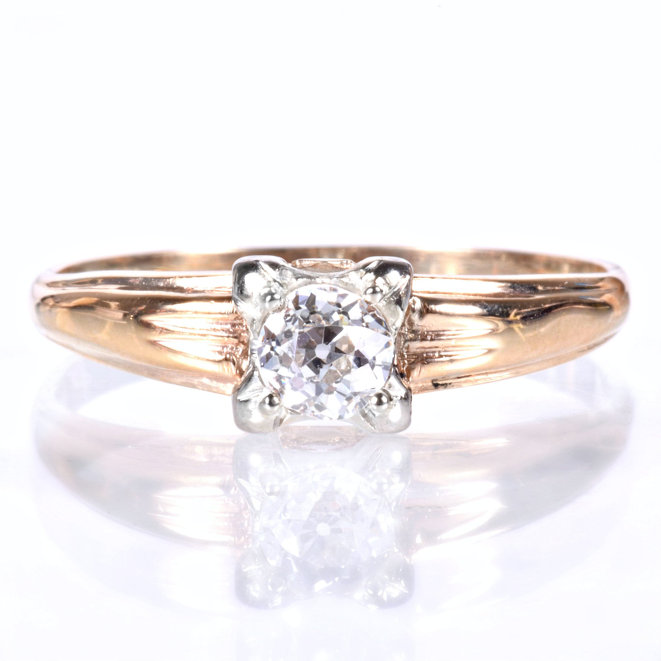 Antique Engagement Ring - Antique 1930's 14k Two-Tone Diamond Engagement Ring