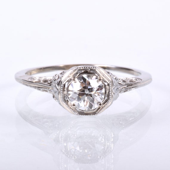 Antique Engagement Ring - Antique 18k White Gold D