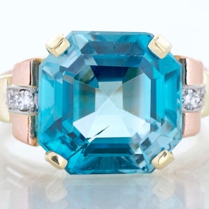 Vintage Ring - Vintage Retro 1940's 14k Two-Tone 18.09ct Blue Zircon Ring