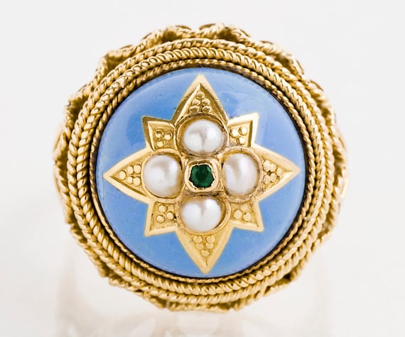 Antique Ring - Antique 1920's 19k Yellow Gold Enam