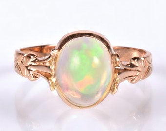 Antique Ring - Antique 14k Rose Gold 1.65ct Opal Ring