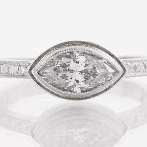 Engagement Ring - 14k White Gold Marquise East-West Diamond Engagement Ring
