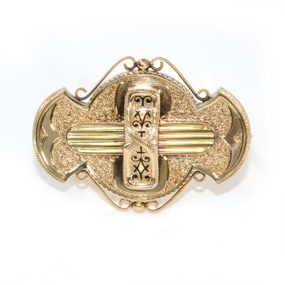 Antique 1870's 15K Rose Gold Enamel Pin/Pendant
