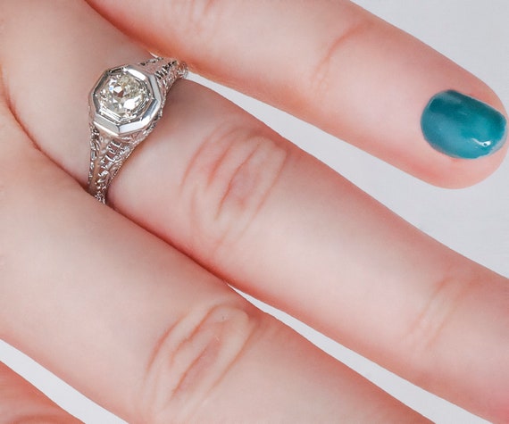 Antique Engagement Ring - Antique Edwardian 18k W… - image 5