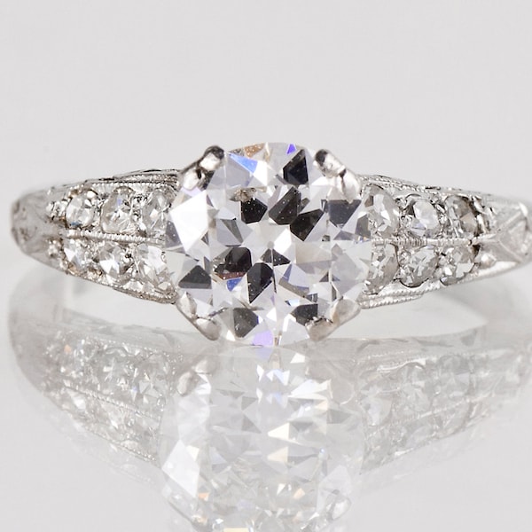 Antique Engagement Ring - Antique 1920's Platinum Diamond Filigree Engagement Ring