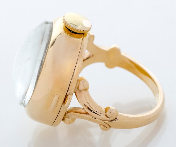 Vintage Ring Watch - Vintage 14k Yellow Gold Luci… - image 3