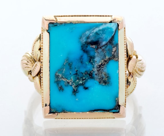 Antique Ring - Antique 18k Yellow Gold Square Blue