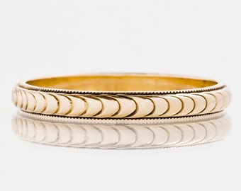 Antique Wedding Band - Antique 14k Yellow Gold Etched Wedding Band